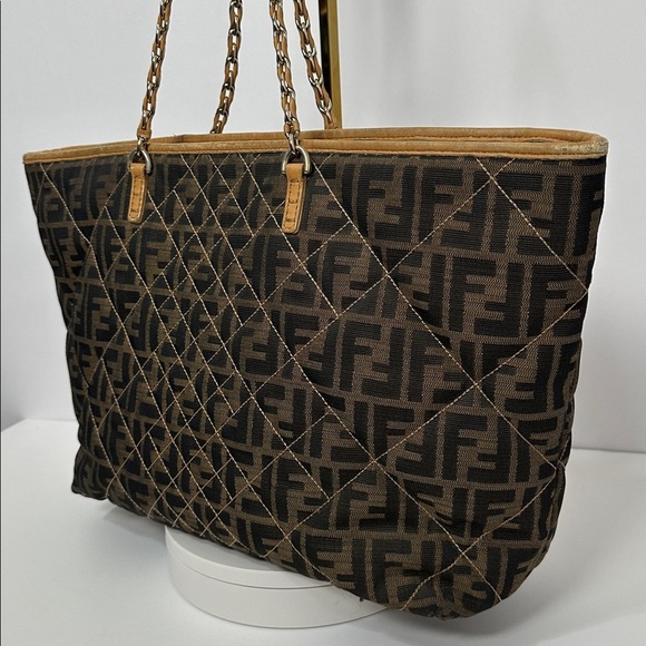 💯Authentic Fendi Brown Zucca Quilted Nylon Large Roll Tote🍀 - Picture 4 of 17